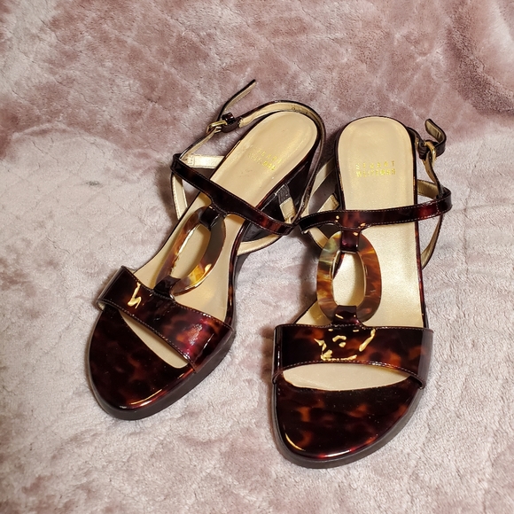 Stuart Weitzman Slingback Wedge Sandals Womens 7M Strappy Leather Tortoise Brown